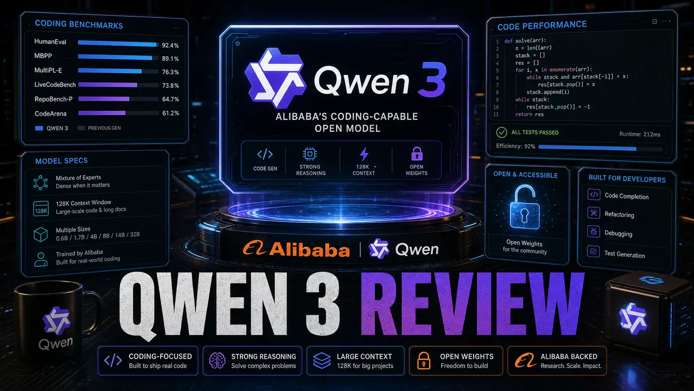 AI Kick Start editorial image for Qwen 3 review: Alibaba's coding-capable open model.