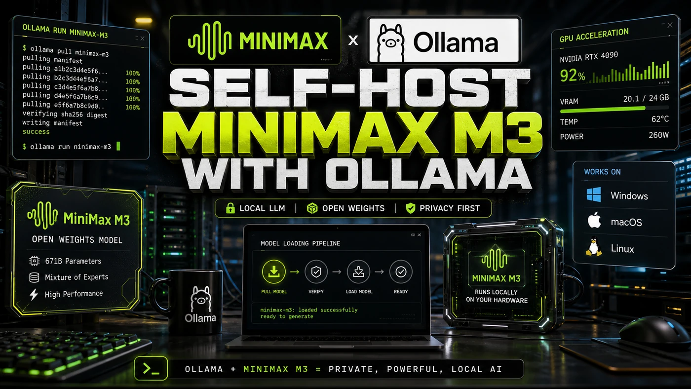 AI Kick Start editorial image for How to self-host MiniMax M3 with Ollama.
