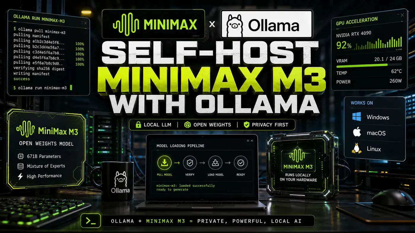 AI Kick Start editorial image for How to self-host MiniMax M3 with Ollama.