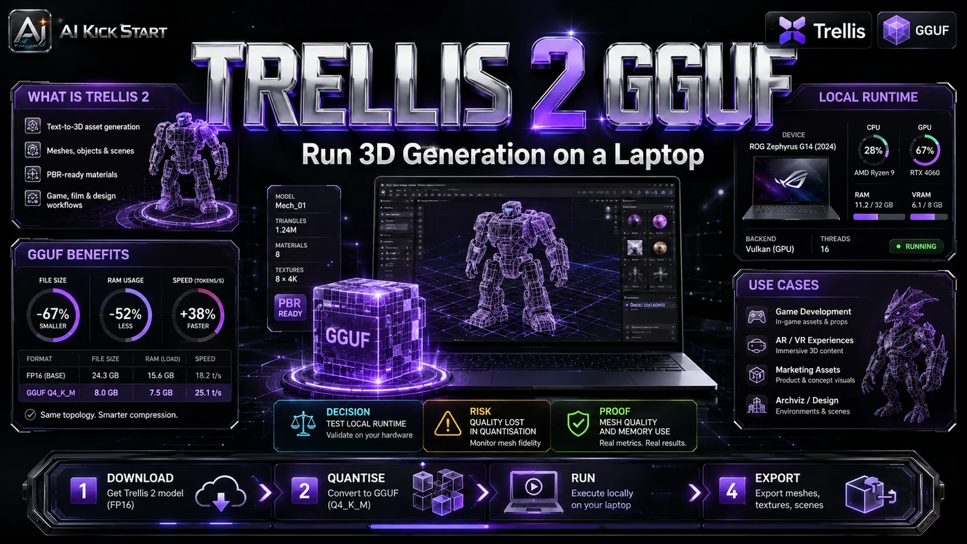 AI Kick Start editorial image for Trellis 2 GGUF: Local Image-to-3D on 6 GB VRAM - What Teams Should Test First.