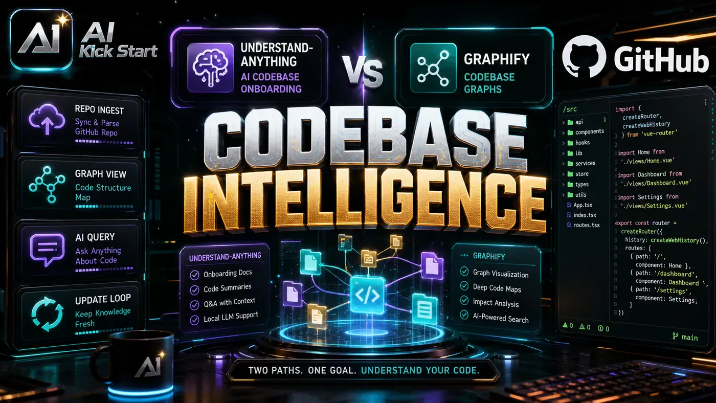 AI Kick Start editorial image for Understand-Anything vs Graphify Is a Codebase Intelligence Choice.