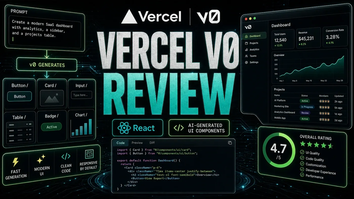 AI Kick Start editorial image for Vercel v0 Review: AI-Generated UI Components.