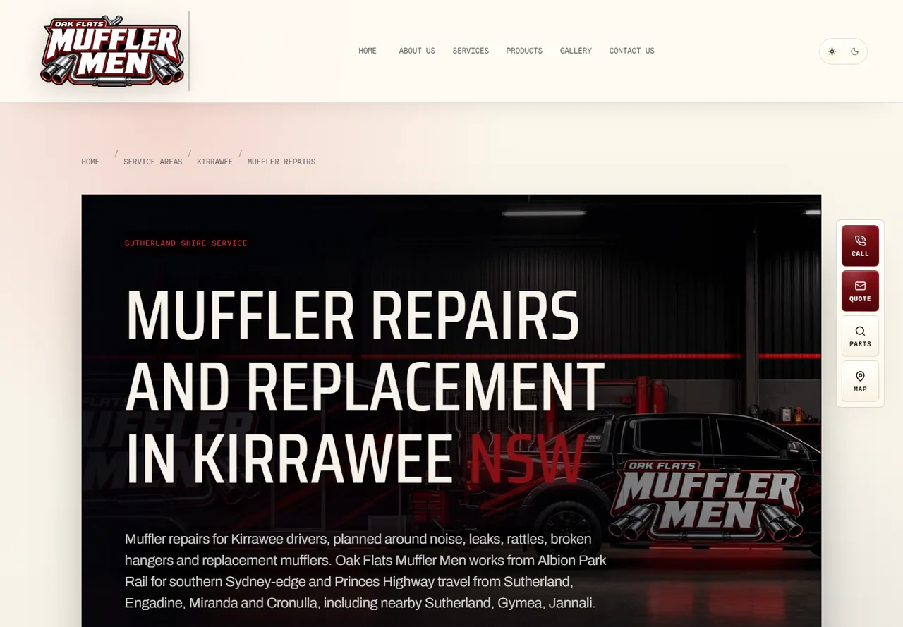 Mufflermen service-by-suburb page for muffler repairs in Kirrawee NSW