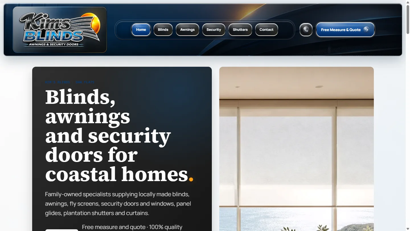 Kim's Blinds Wollongong website home page
