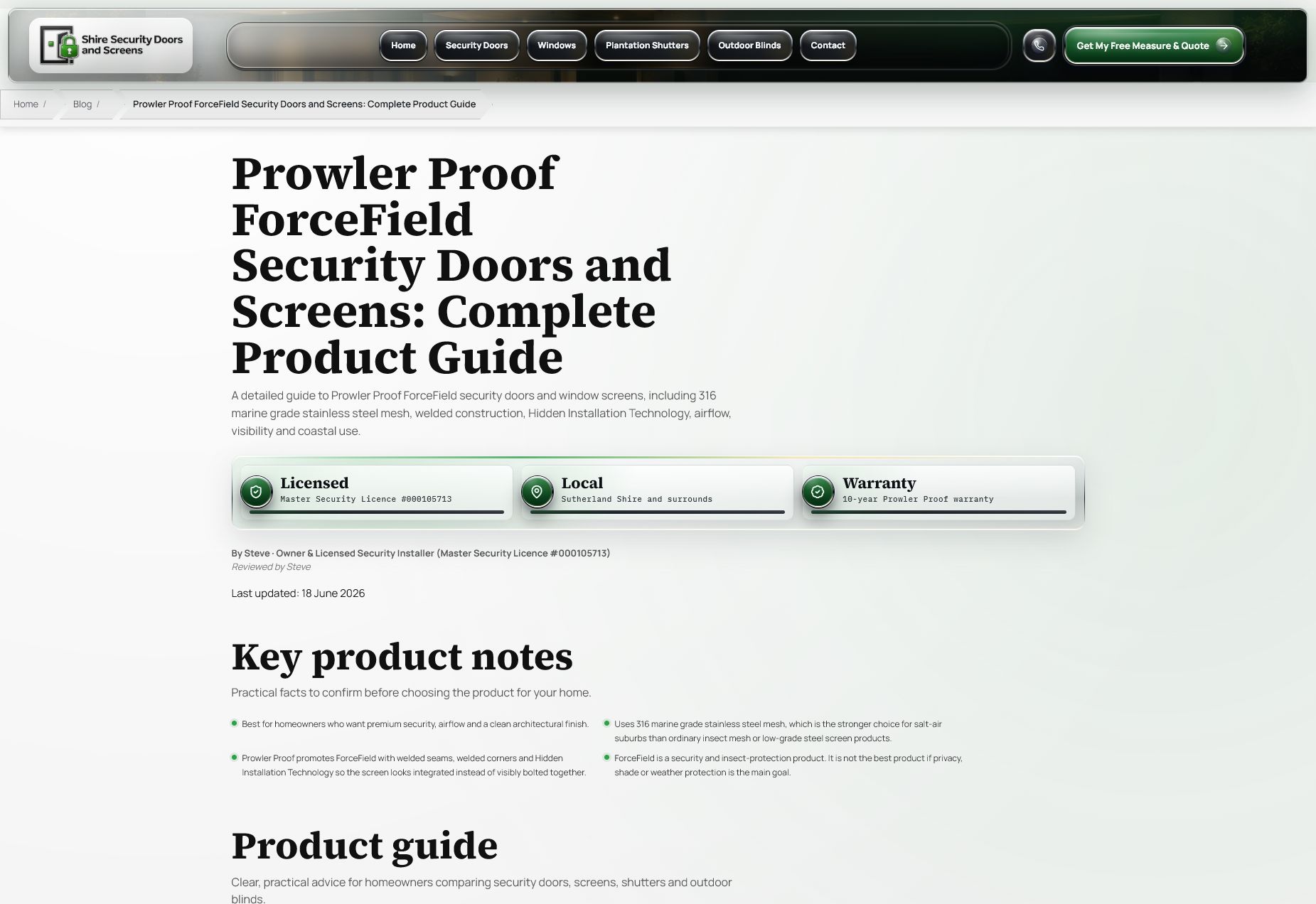 Prowler Proof ForceField guide article on the Shire Security Doors and Screens website.