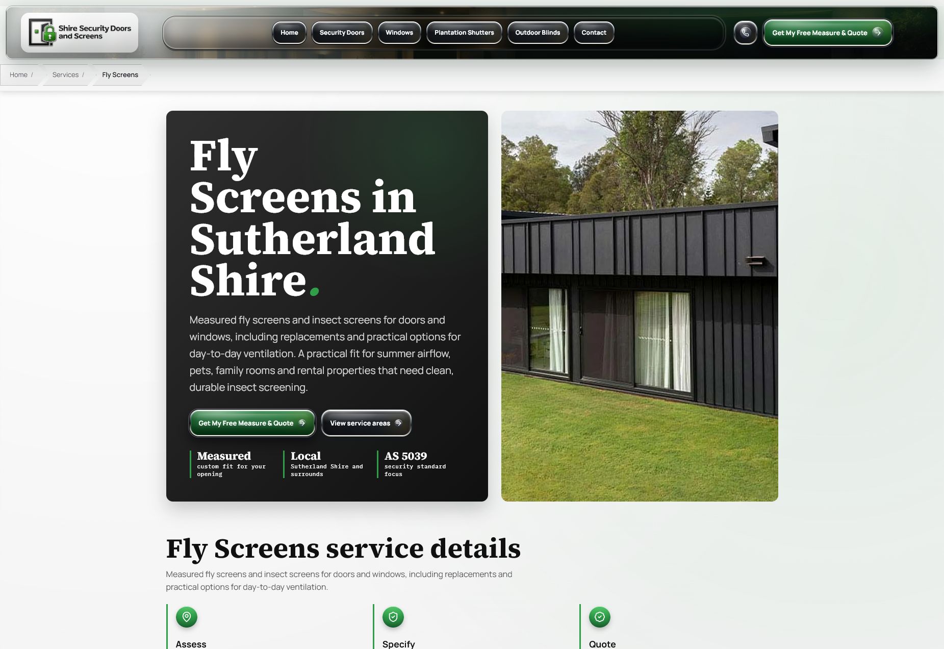 Fly Screens service page for Shire Security Doors and Screens.