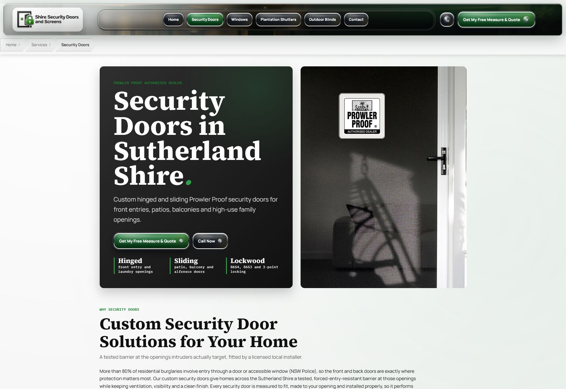 Security Doors service page for Shire Security Doors and Screens.
