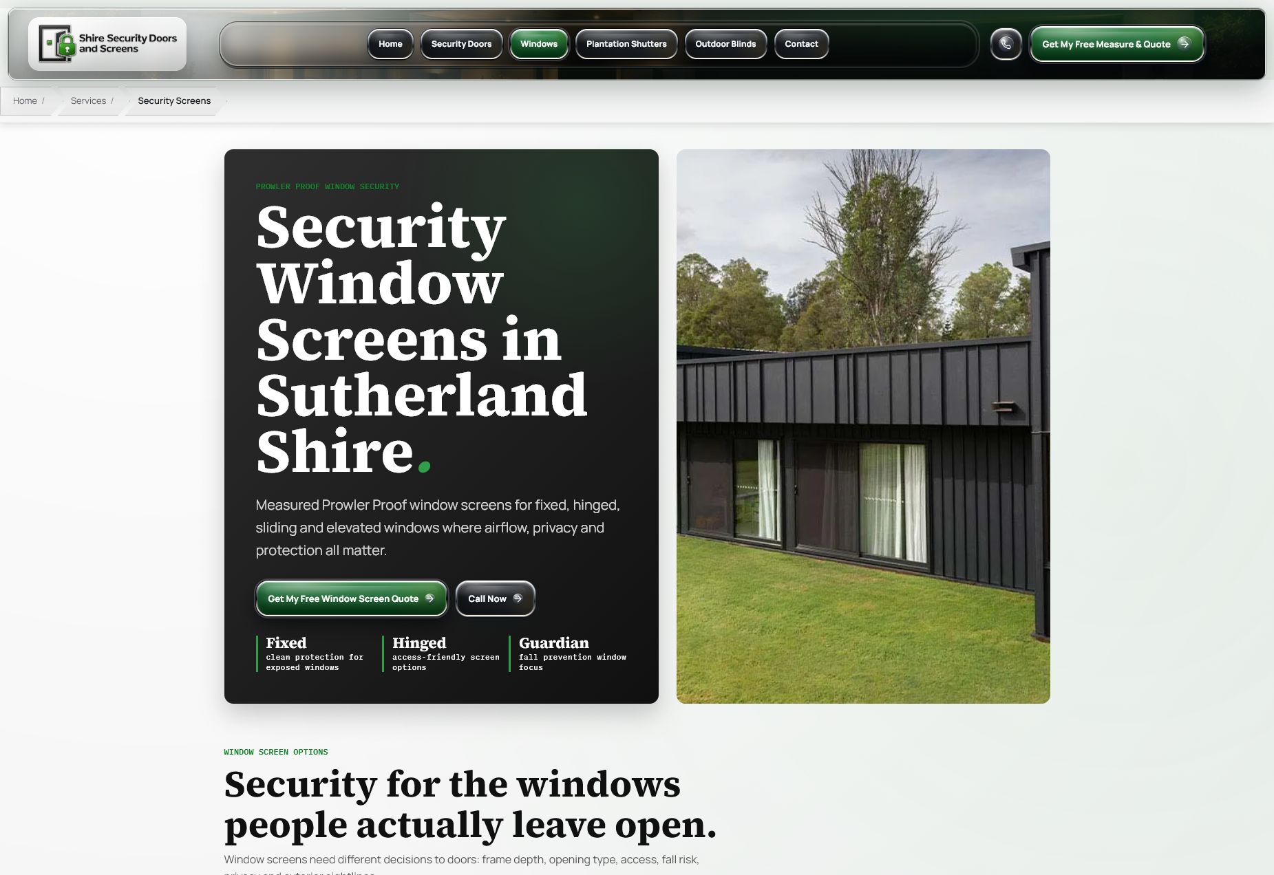 Security Screens service page for Shire Security Doors and Screens.